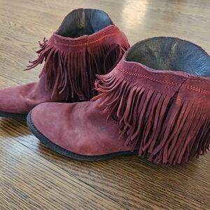Sundance red suede fringe boots.  8.5